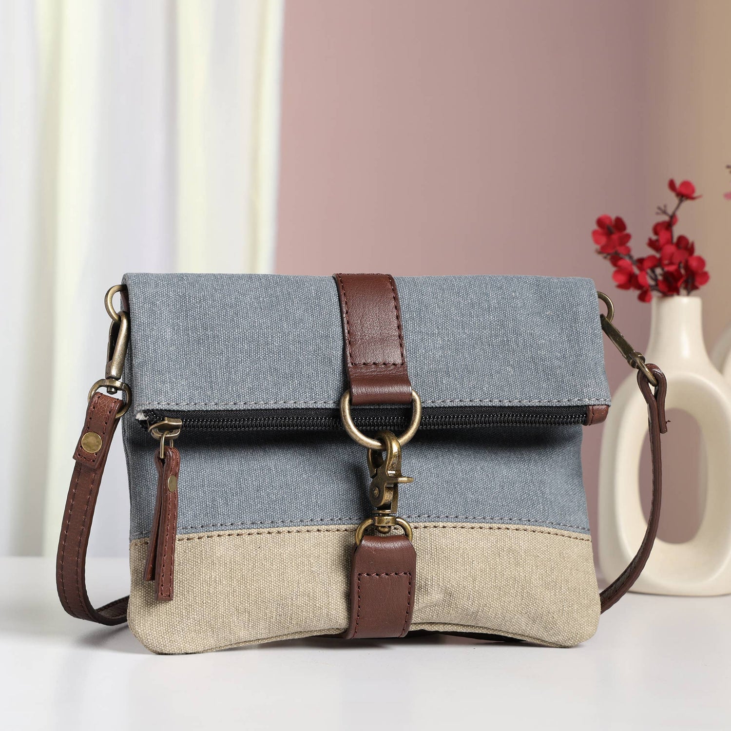 Dusty Blue Crossbody | Upcycled Military Canvas