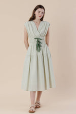Midi Cotton Dress | Gingham Plaid Surpliced Front Bow Tie