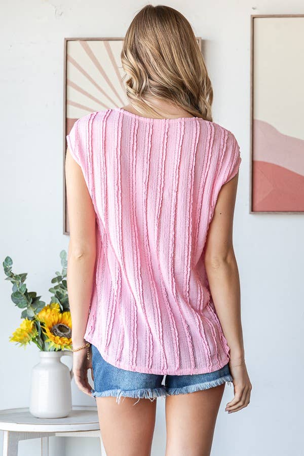 Solid Textured Cap Sleeve Pullover Blouse