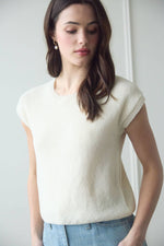 Short Sleeved Sweater | Back Tie Sheer Bow Cream
