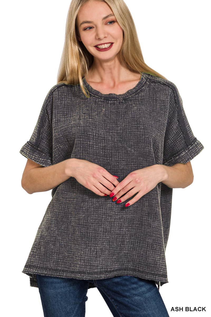 Gauze Tee |  Acid Washed Cuffed Short Sleeve