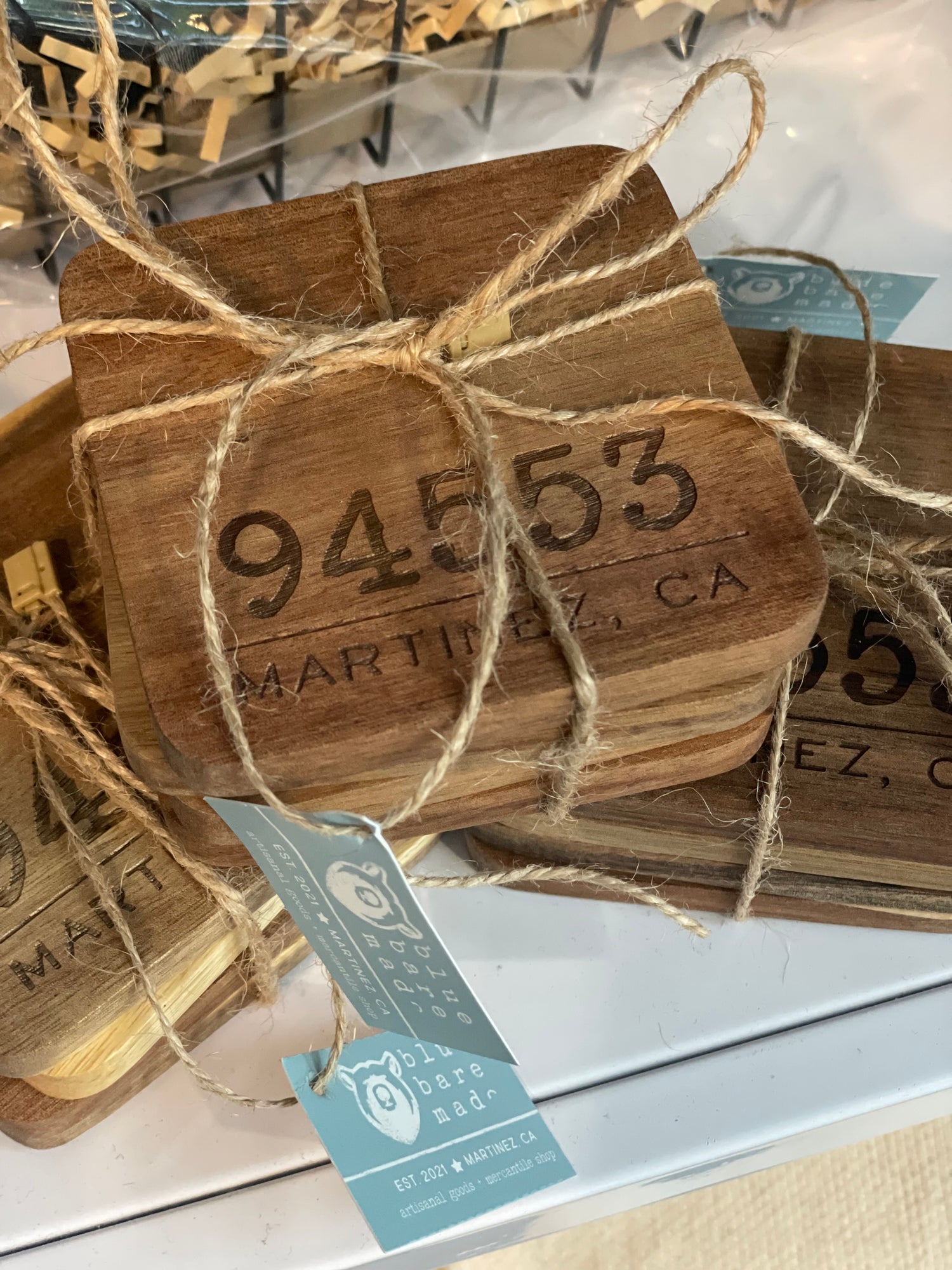Wooden Coaster Set | Martinez with Zip Code