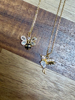 Pendant Necklace | Cubic Zirconia and Gold Plated Honey Bee