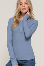 Fitted Long Sleeve Henley Thermal Knit Top
