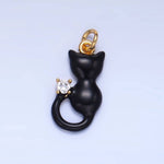 24K Gold Filled Black, White, Pink Enamel CZ Kitten Cat Pet Animal Charm | W009 - W010: Black