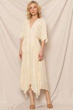 Dress | Metallic Striped Cream Midi Dress