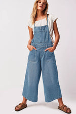 Ladies String Shoulder String Tie Wide Leg Denim Jumpsuit