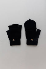 Winter Knit Convertible Fingerless Gloves with Mitten Flap: Black