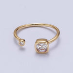 Double Mini CZ Cube Ring | Cubic Zirconia CZ Open Adjustable Gold Ring