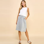 Midi Knit Skirt | Solid Skirt with Pockets and Waist Tie