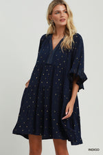 Women's Dress | Metallic Dot Tiered Ruffle Sleeve Dress