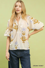 V-neck Top | Cotton Folk Floral Print