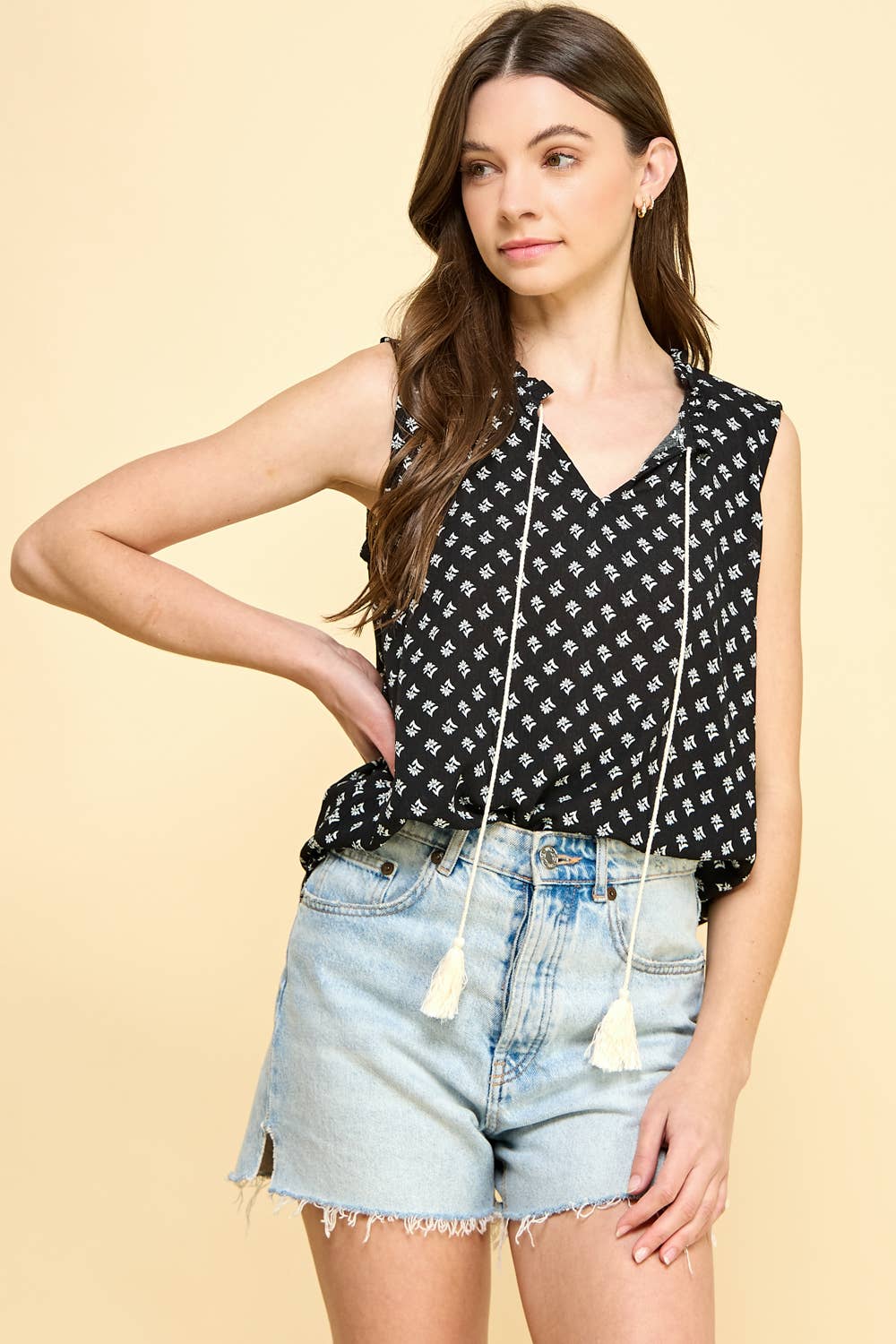 Tunic | Sleevless Babydoll Top with Tassel