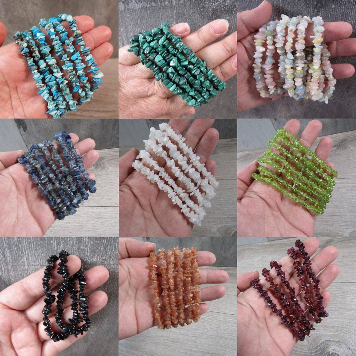 Gemstone Chip Bracelets – Moonstone or Blue Lace Agate