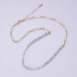 24K Gold Filled Aquamarine Multifaceted Gemstone Ball Paperclip Chain Half 18 Inch Necklace w. Extender | WA-04228