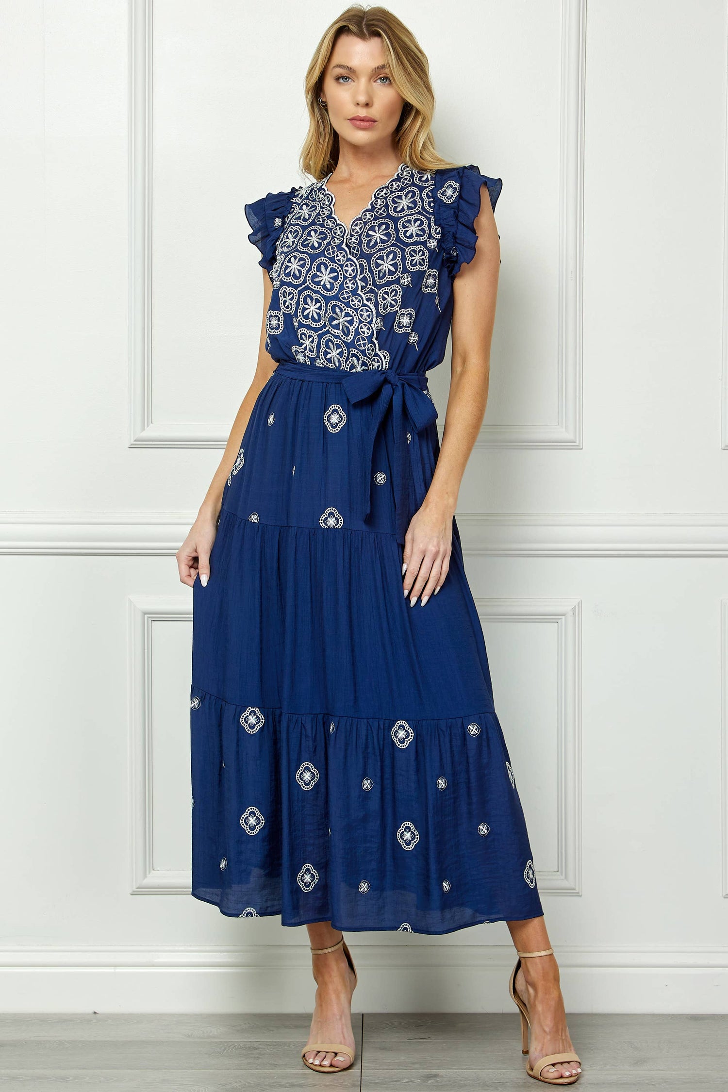 Dress | Navy Embroidered