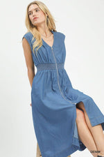 Chambray Zip Front Dress | Sleeveless