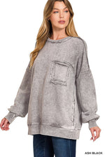 Mineral Sweatshirt | Halo Washed French Terry Exposed-Seam Sweatshirt: ASH BLACK