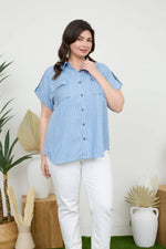 Curvy Button Down Top | Chambray Stripes