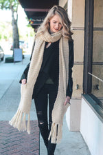 Chunky Pocket Oversized Scarf | Two Pocket Tassel - Ivory