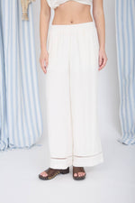 Linen Pants | Natural Colored Lace Trim Wide Leg