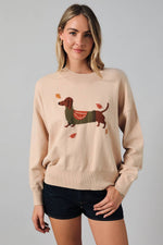 Women's Fall Sweater | Dachshund Dog + Leaves