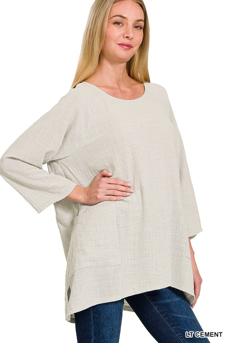 Gauze Two Pockets Top | High Low Hem