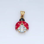 Ladybug Pendant Necklace | 24K Gold Filled Clear CZ Enamel Lucky Ladybug Insect