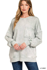 Mineral Washed Sweatshirt | Halo Washed French Terry Exposed-Seam | Light Gray