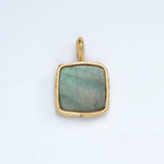 Square Gemstone Pendant Necklace | Moonstone, Labradorite, Moss Agate | 24K Gold Filled 18mm