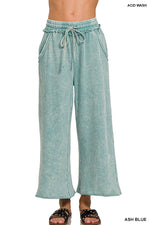 Acid Wash Sweatpants | French Terry Pants w/ Pockets - ASH BLUE