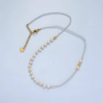 Handmade Necklace | Clear Quartz Beaded Chain Necklace with Freshwater Pearl 15.15 inch