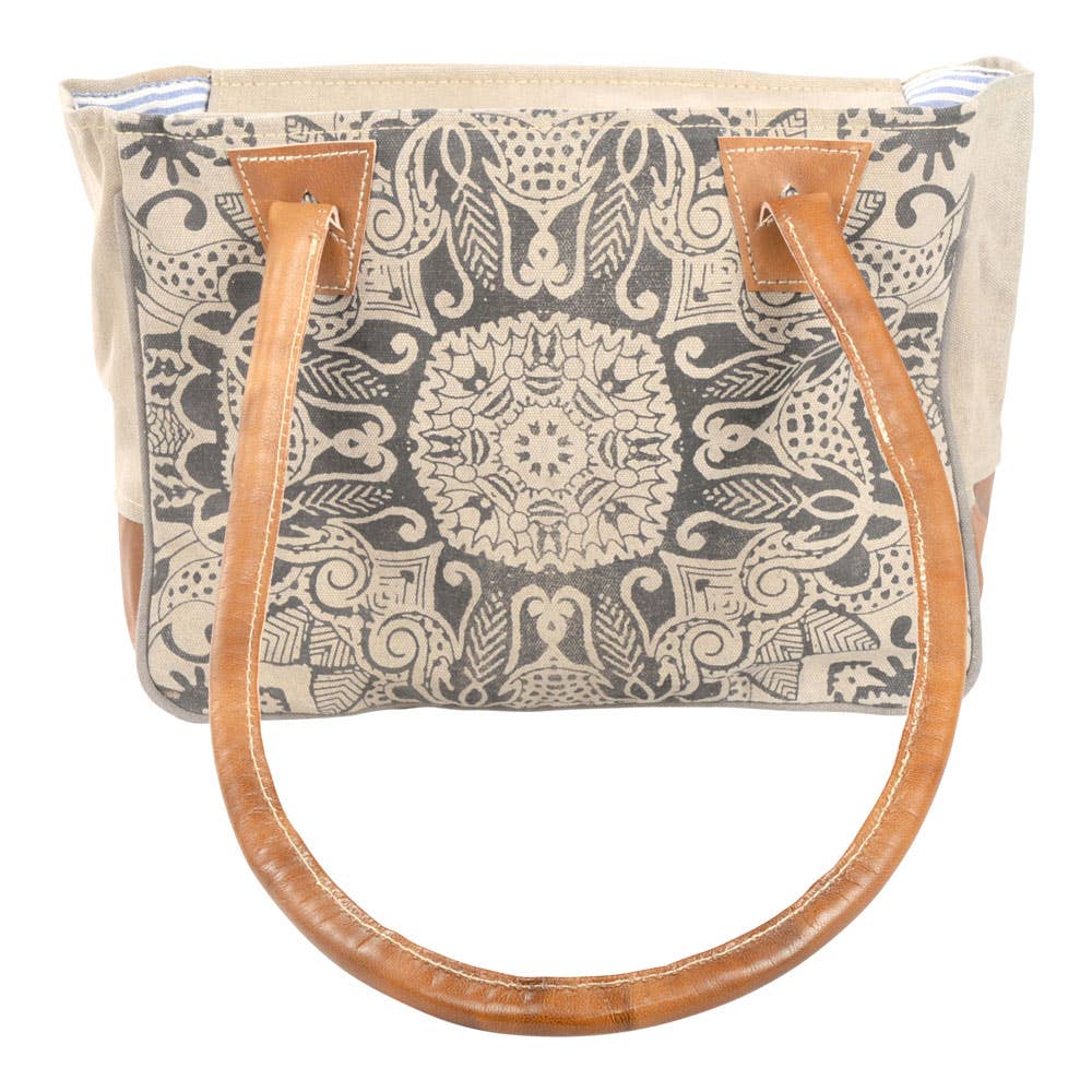 Shoulder Bag | Upcycled Tan Canvas With Print