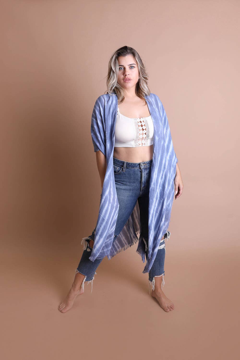 Lightweight Kimono Wrap | Boho Tie-Dye Frayed