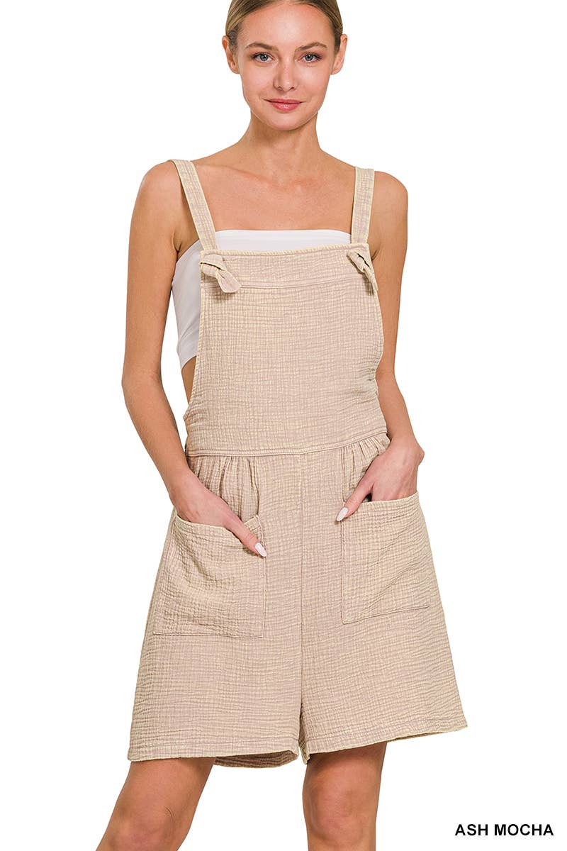 Romper | Washed Knot Strap Linen/Gauze/Denim