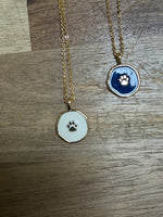 Pendant Necklace | Tiny Pawprint on Navy Enamel - Gold