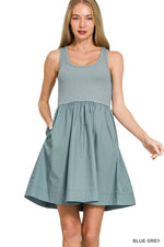 Women's Cotton Tank Dress | Gray-Blue Color