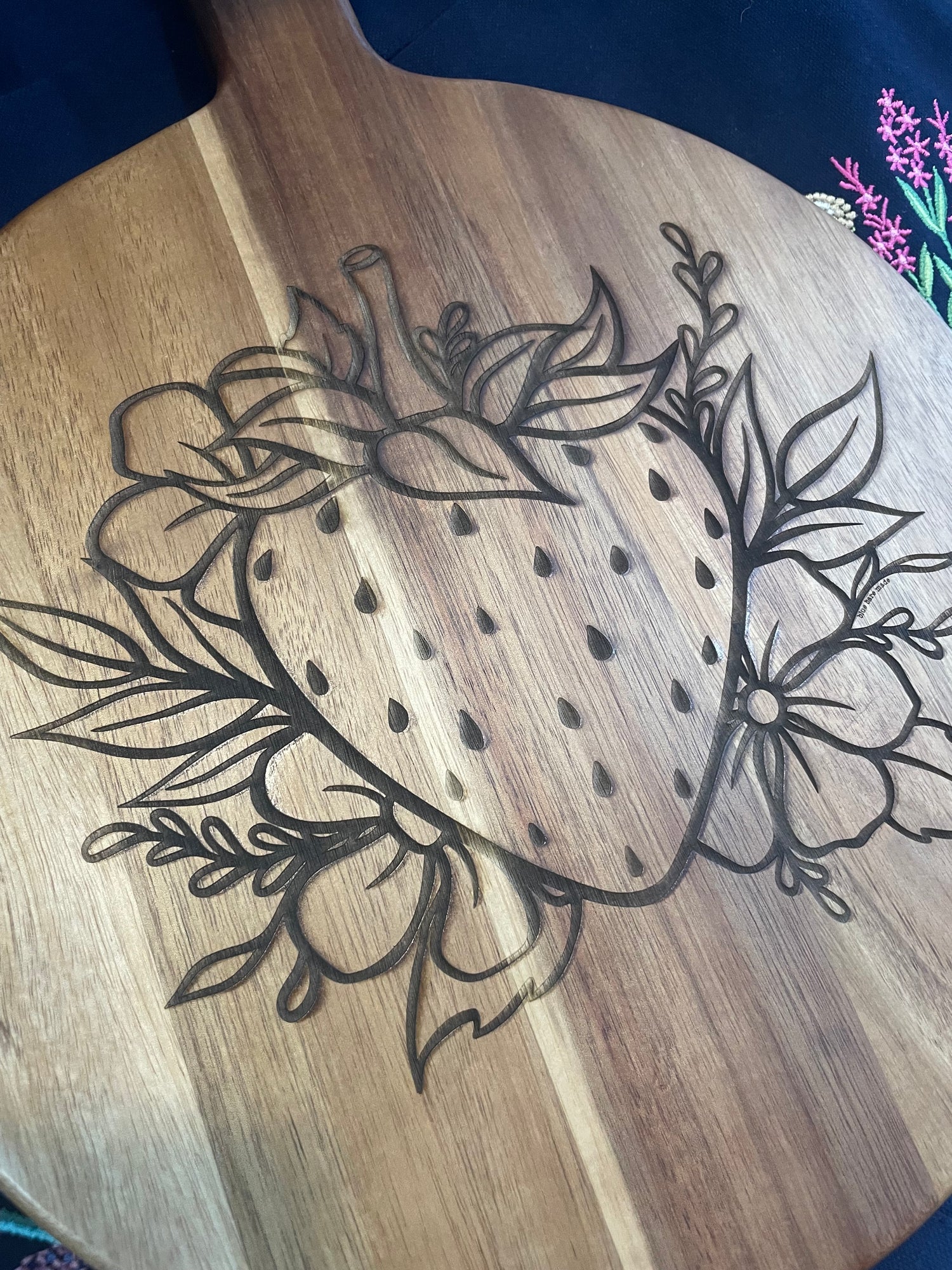 Handled Serving Board | Strawberry Blossoms