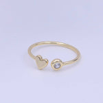 Gold Filled Minimalist Heart Round Cubic Zirconia Open Adjustable Ring | O-124