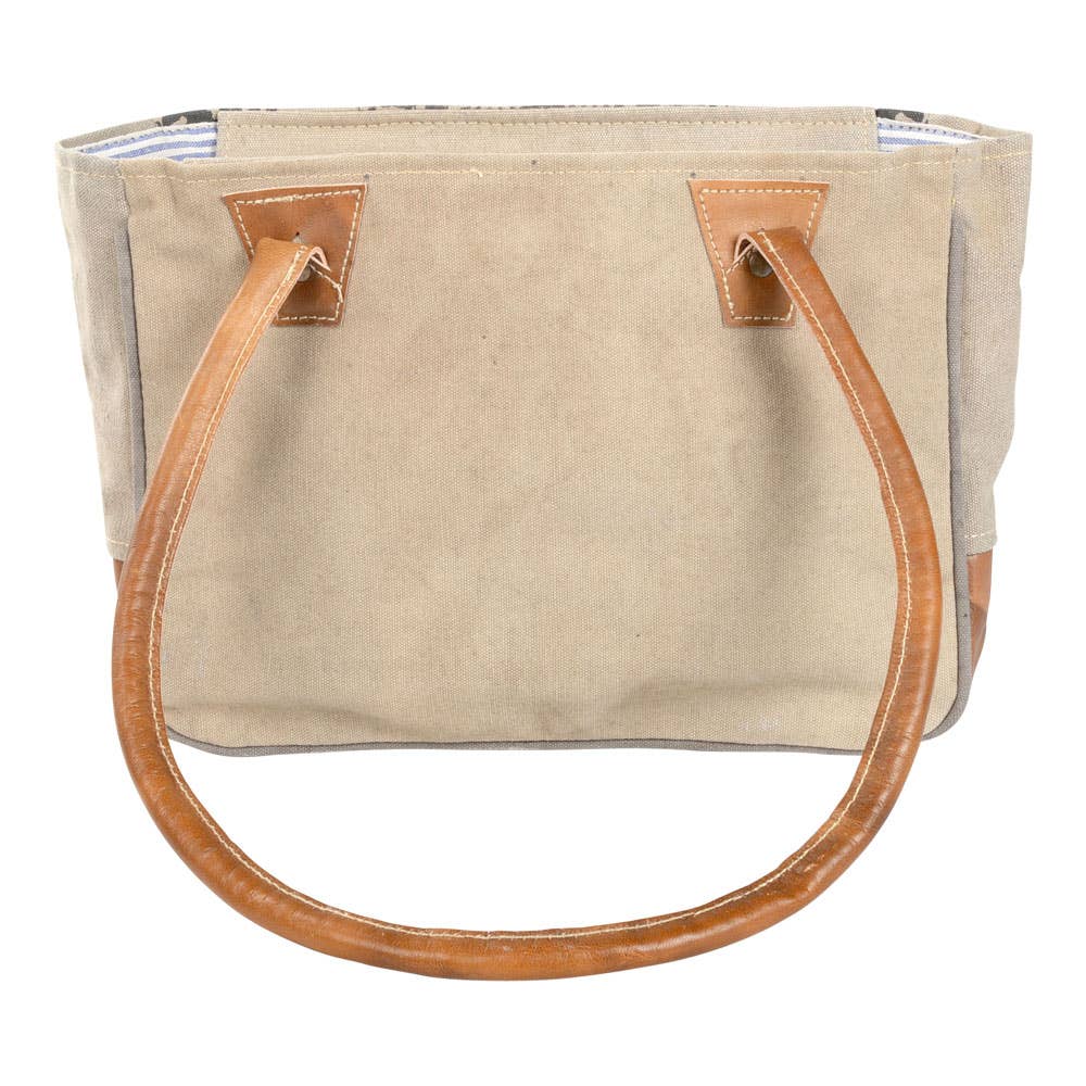 Shoulder Bag | Upcycled Tan Canvas With Print