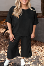 Curvy Loungewear Set | Plus Size Textured Tee and Wide Leg Pants Set