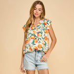 Blouse | V-Neck Orange Fruit Floral Printed