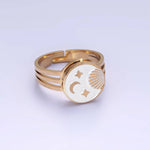 Stainless Steel White Celestial Sun Moon Stars Round Ring