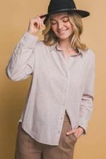 Long-Sleeved Linen Top | Buttoned Stripe Linen Shirt