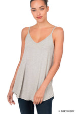 Grey & White Stiped Stripe V-Neck Spaghetti Cami