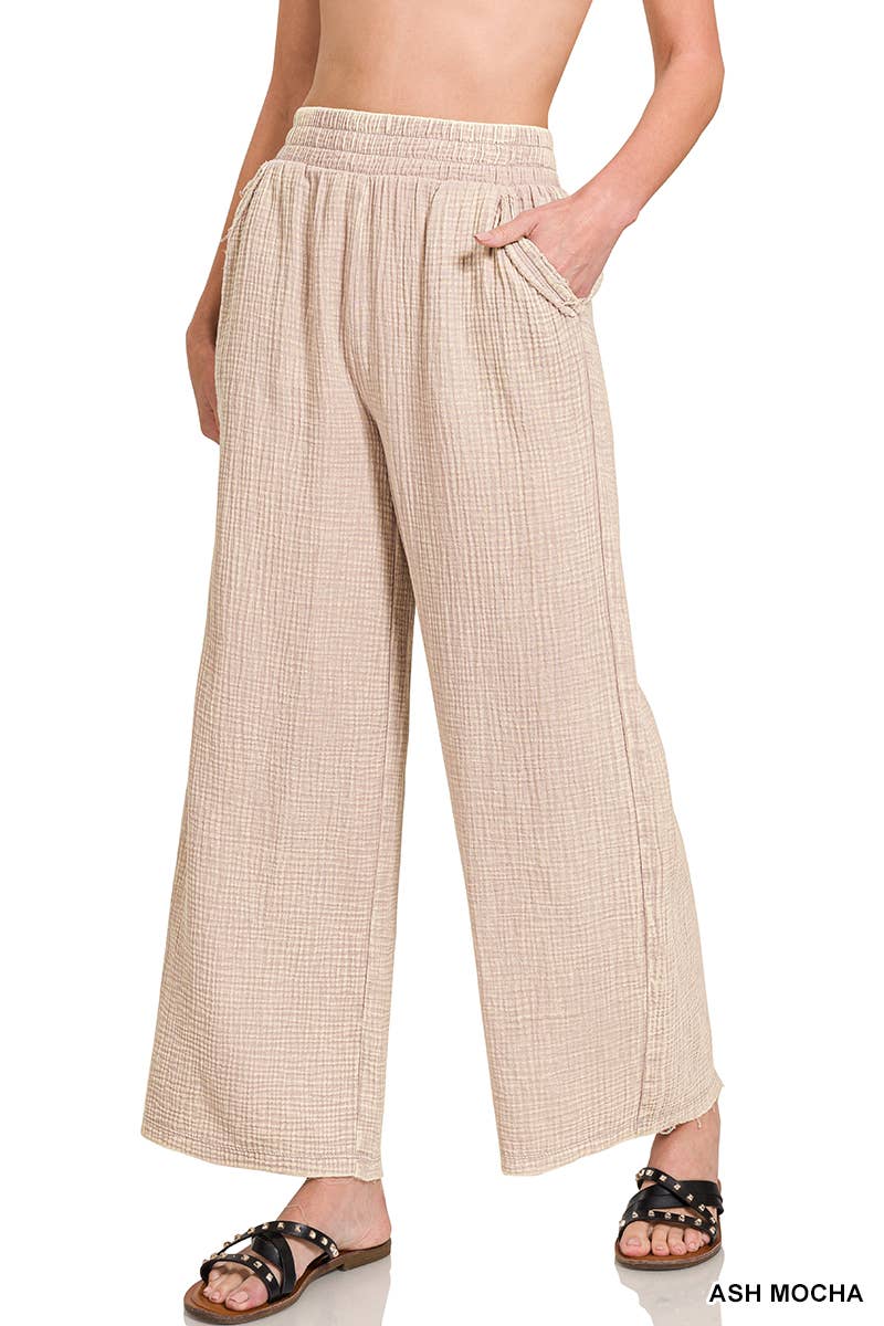 Gauze Pants | Washed Gauze Frayed Hem