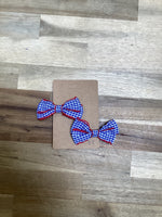 Hair Bows | Blue Gingham with Red Accent (Set of 2)