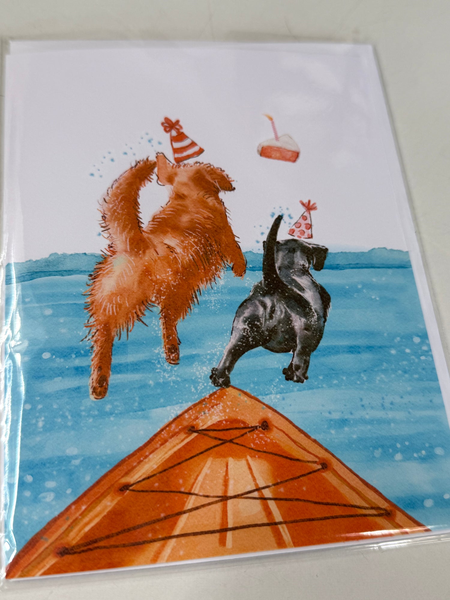 Birthday Greeting Card | Celebrating Kayaking Dogs