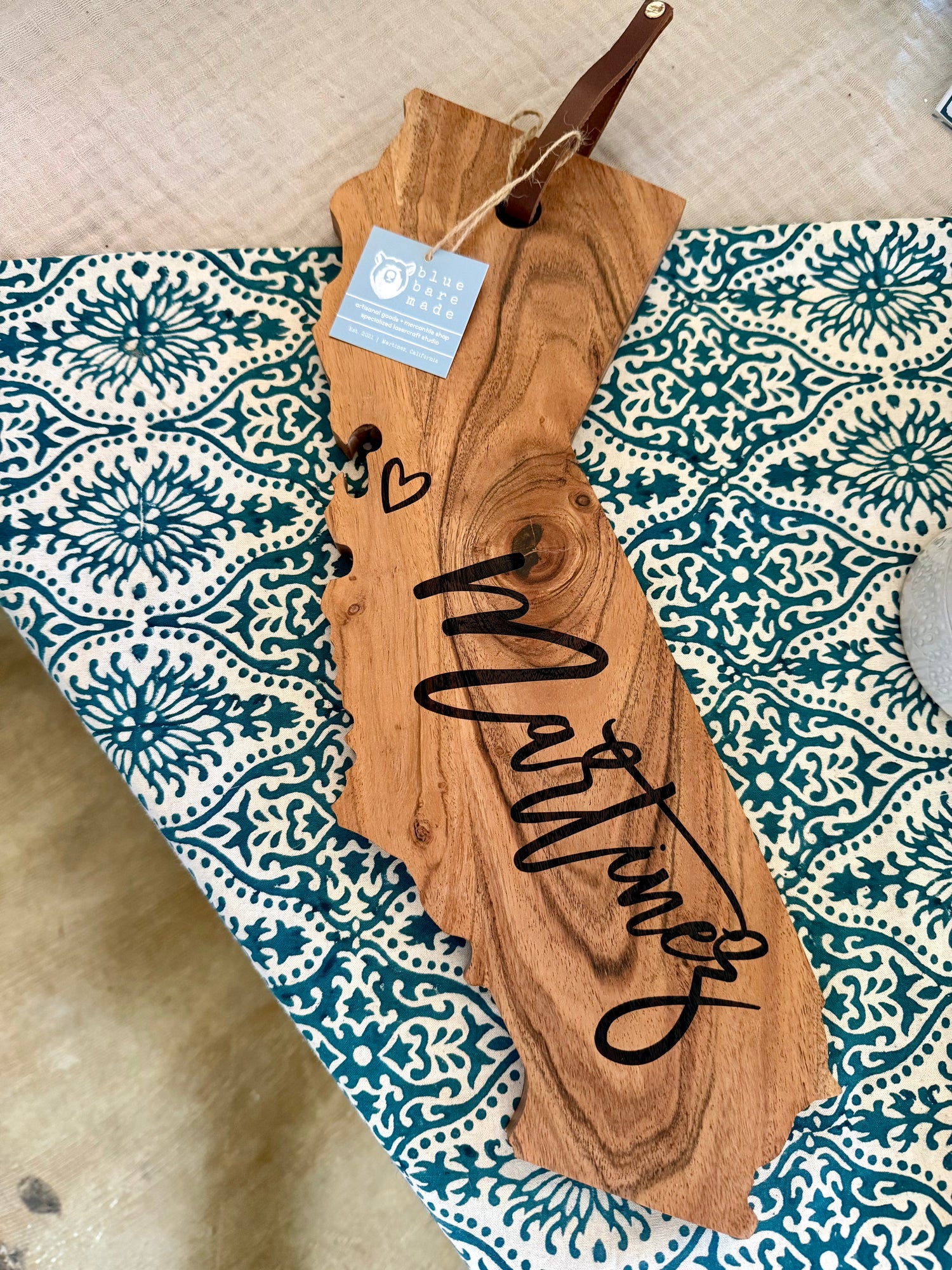 Martinez Engraved California Shaped Acacia Board