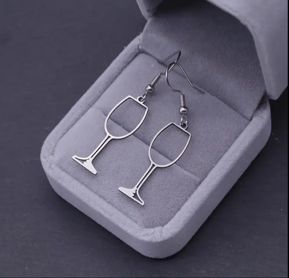 Stanless Steel Dangle Earrings | Wine Glass Shape (Gold or Silver)
